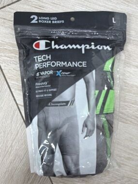 Champion Tech Performance Men's Gray/Green Long Leg Boxer Briefs 2-Pack Size L